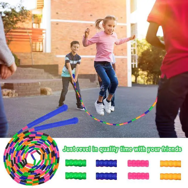 Alt view image 6 of 6 - 16 FT Long Jump Rope(1 PACK), Double Dutch Jump Ropes, Soft Beaded Skipping for Kids Adults, Plastic Segmented Long Enough for 4-5 Jumpers (Blue) (Blue)