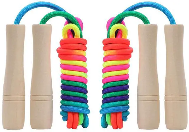 Main image of 2 Pack Jump Rope for Kids, 8.5ft Adjustable Skipping Rope with Wooden Handle and Rainbow Rope, Children Jumprope for Boys and Girls Exercise Fitness