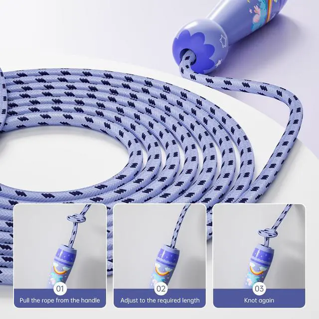 Alt view image 4 of 7 - Jump Rope for Kids-Adjustable Cotton Braided Skipping Rope with Wooden Handle for Toddler Fitness Workout Exercise Outdoor Activity