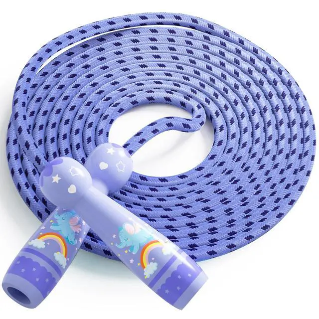 Alt view image 7 of 7 - Jump Rope for Kids-Adjustable Cotton Braided Skipping Rope with Wooden Handle for Toddler Fitness Workout Exercise Outdoor Activity