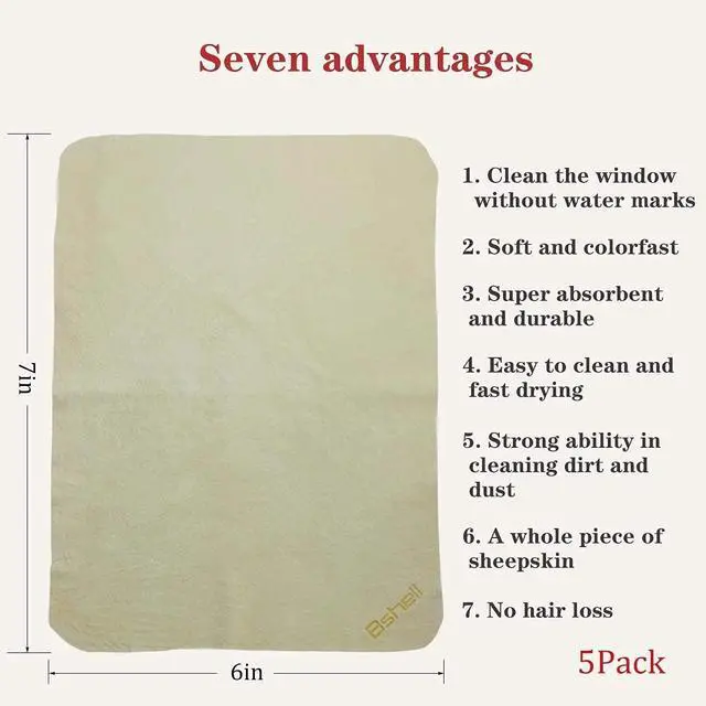 Alt view image 2 of 6 - Chamois Cloth,(7"x6"Pack of 5),Natural Leather,Eyeglasses Cloths,Suitable for Glasses, Jewelry,Piano, Musical Instruments,Phone Computer TV,Tableware,Cars,Camera,etc.