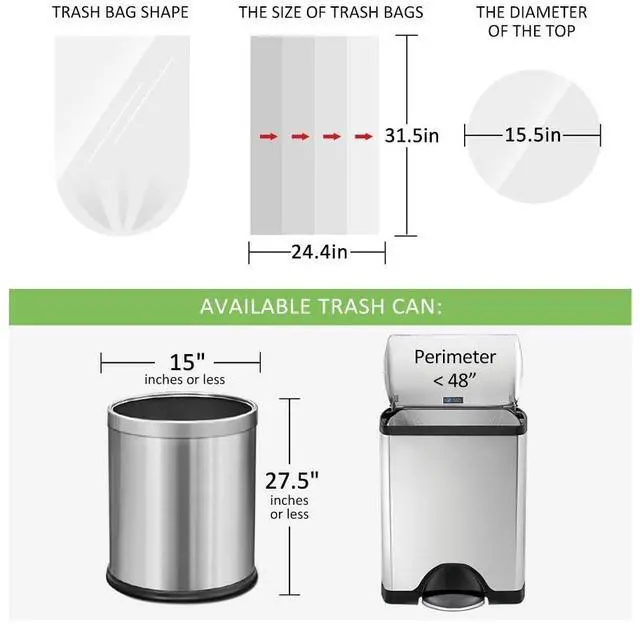 Alt view image 2 of 7 - 13 Gallon 100 Counts (fit 12-15 Gal) Strong Tall Kitchen Trash Bags Garbage Bags by RayPard, fit 50 Liter Waste Basket, Clear Trash Bags Can Liners for Home Office Bathroom Bedroom