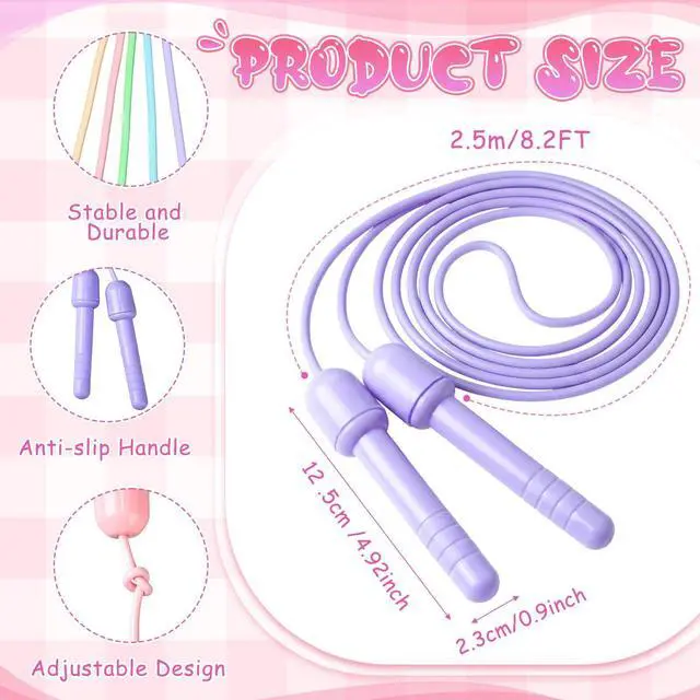 Alt view image 4 of 7 - Jump Rope 8.2 Feet Adjustable Fitness Skipping Jump Rope with Plastic Handles for Outdoor Exercise Sport Party Equipment, Assorted, Macaron Colors(30)