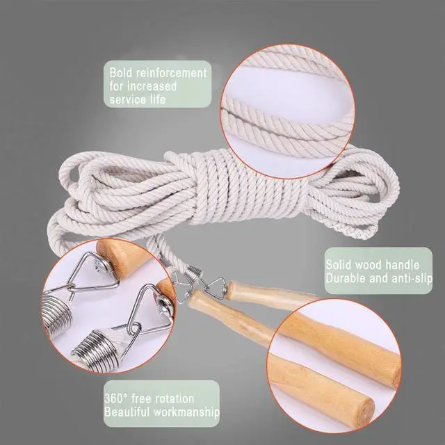 Alt view image 2 of 7 - Long Jump Rope, Multiplayer Skipping Rope with Wooden Handle for Kids and Adult, Team Group Jumping Rope for School Sport and Outdoor Activity, 16ft