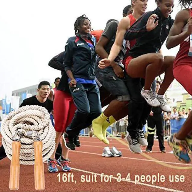 Alt view image 4 of 7 - Long Jump Rope, Multiplayer Skipping Rope with Wooden Handle for Kids and Adult, Team Group Jumping Rope for School Sport and Outdoor Activity, 16ft