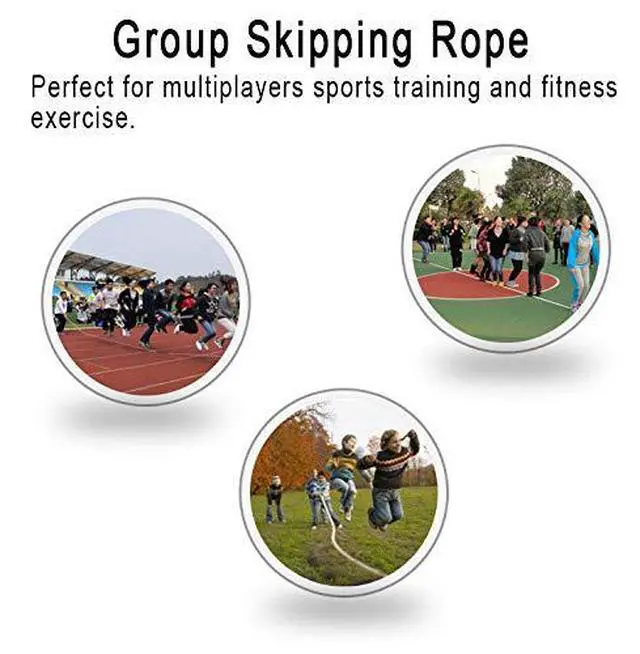 Alt view image 6 of 7 - Long Jump Rope, Multiplayer Skipping Rope with Wooden Handle for Kids and Adult, Team Group Jumping Rope for School Sport and Outdoor Activity, 16ft