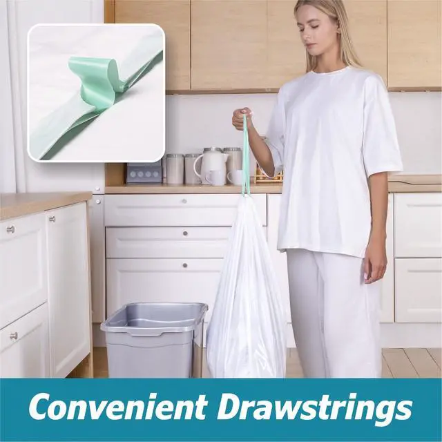 Alt view image 3 of 7 - 8 Gallon Drawstring Garbage Bags 0.8 Mil Ultra Strong Medium Kitchen Trash Bags Medium Plastic Bags - Individual, Unscented, White, 23"x27", 50 Count
