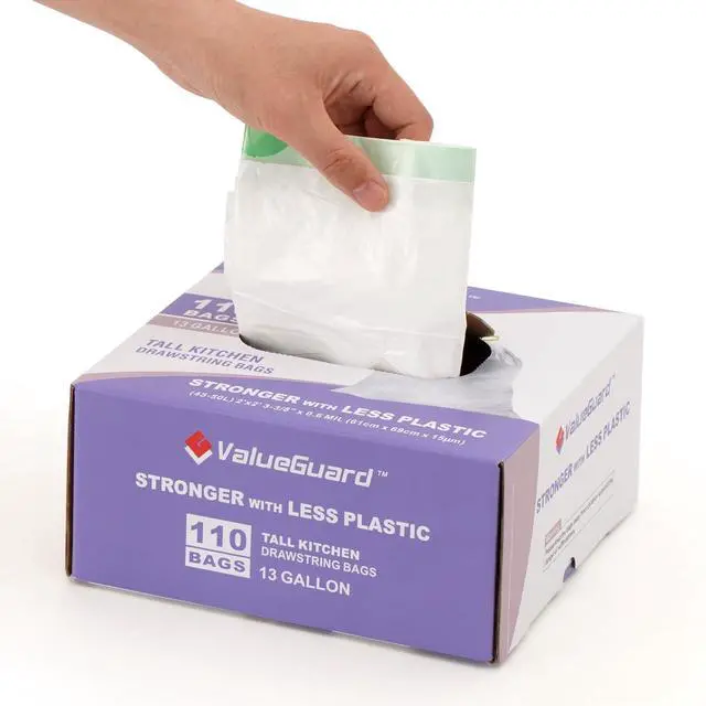 Alt view image 4 of 7 - Trash Bags Garbage Bag 13 Gallon Drawstring Tall Waste Bag for Kitchen Office Party 0.6 Mil (110 Count)