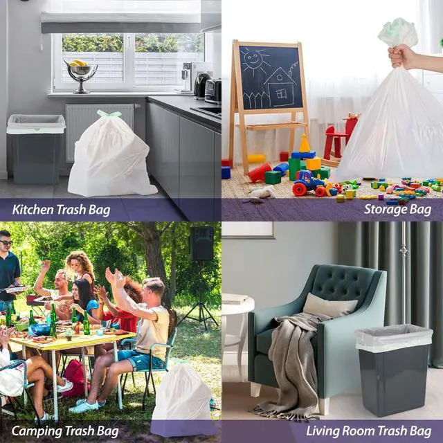 Alt view image 7 of 7 - Trash Bags Garbage Bag 13 Gallon Drawstring Tall Waste Bag for Kitchen Office Party 0.6 Mil (110 Count)