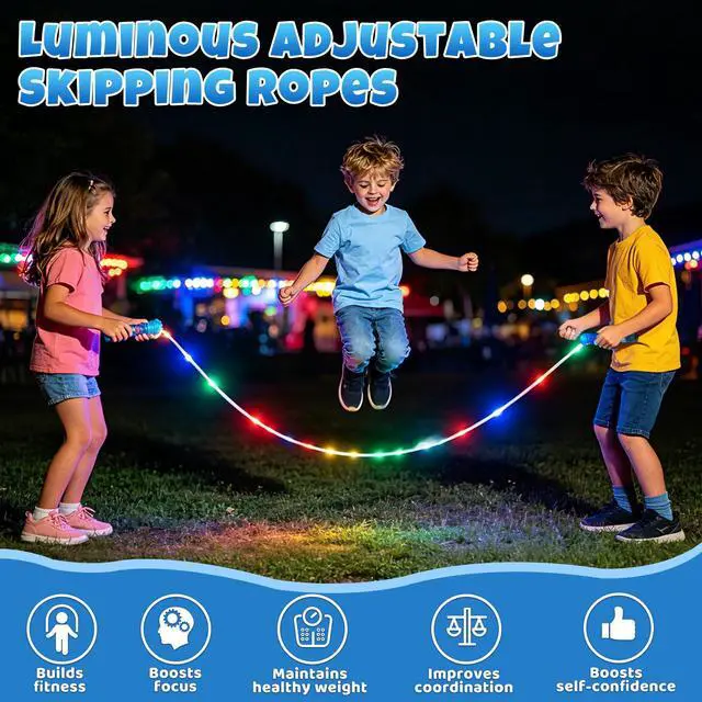 Alt view image 2 of 7 - LED Jump Rope for Kids Colorful Skipping Rope Light Up Ropes for Girls Boys Fitness Exercise & Lights Dancing & Night Party Favors,Blue