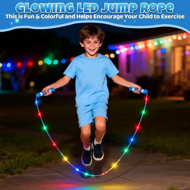 Alt view image 3 of 7 - LED Jump Rope for Kids Colorful Skipping Rope Light Up Ropes for Girls Boys Fitness Exercise & Lights Dancing & Night Party Favors,Blue