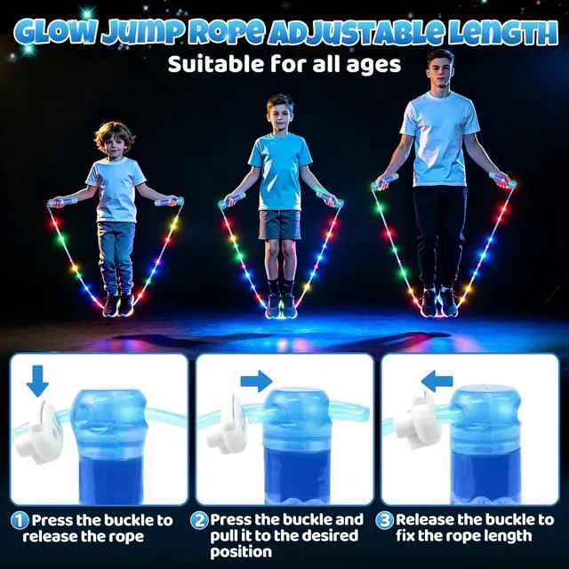 Alt view image 5 of 7 - LED Jump Rope for Kids Colorful Skipping Rope Light Up Ropes for Girls Boys Fitness Exercise & Lights Dancing & Night Party Favors,Blue