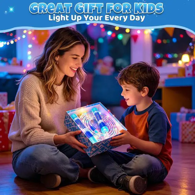 Alt view image 7 of 7 - LED Jump Rope for Kids Colorful Skipping Rope Light Up Ropes for Girls Boys Fitness Exercise & Lights Dancing & Night Party Favors,Blue