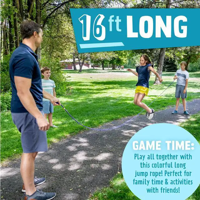 Alt view image 2 of 6 - 16' Foot Single Jump Rope - Active Outdoor Youth Fitness - Double Dutch Length - Red Confetti