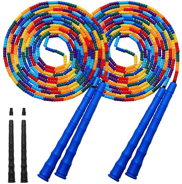 Main image of Double Dutch 16 FT 2 Pack Long Jump Rope, Plastic Segmented Beaded DIY Rope, Suitable for Children and Adults, Long Enough for 5-6 Jumpers (Blue)