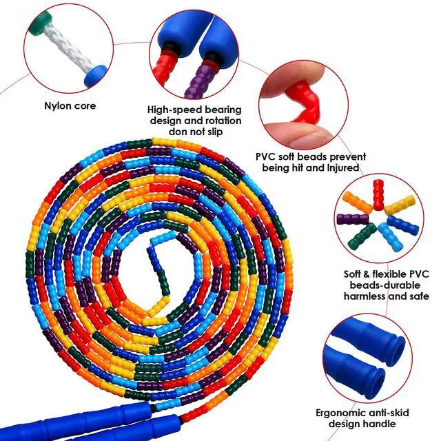 Alt view image 2 of 7 - Double Dutch 16 FT 2 Pack Long Jump Rope, Plastic Segmented Beaded DIY Rope, Suitable for Children and Adults, Long Enough for 5-6 Jumpers (Blue)