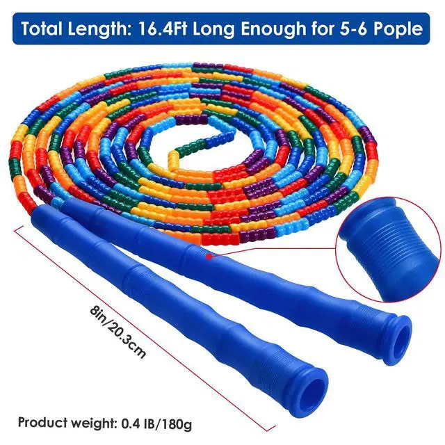 Alt view image 3 of 7 - Double Dutch 16 FT 2 Pack Long Jump Rope, Plastic Segmented Beaded DIY Rope, Suitable for Children and Adults, Long Enough for 5-6 Jumpers (Blue)