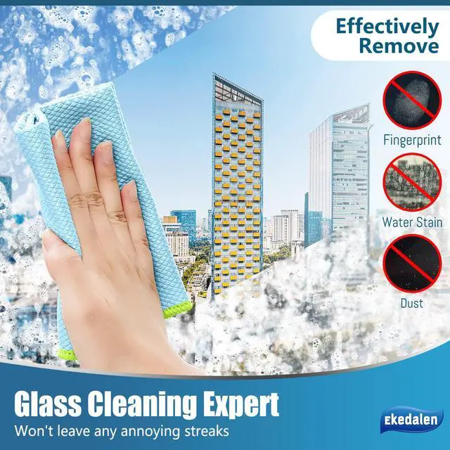 Alt view image 5 of 7 - Microfiber Cleaning Cloth Lint Free Glass Polish, Blue & Grey | Fish Scale Window Cleaning Cloth, Streak Free, Reusable for Glass Mirror Kitchen Dish, 16 x12 in, 8 Pcak