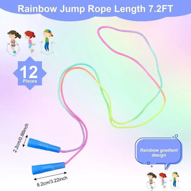 Alt view image 2 of 7 - Jump Rope,12 Pack Rainbow Jump Rope Set,7.2 Ft Adjustable Skipping Rope,Durable Jump Ropes with Plastic Handles,Vibrant Jumping Ropes for Outdoor Fun Exercise Fitness Activity Party Favors(12)