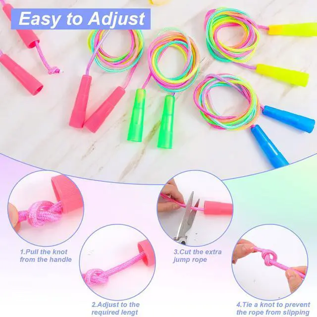 Alt view image 5 of 7 - Jump Rope,12 Pack Rainbow Jump Rope Set,7.2 Ft Adjustable Skipping Rope,Durable Jump Ropes with Plastic Handles,Vibrant Jumping Ropes for Outdoor Fun Exercise Fitness Activity Party Favors(12)