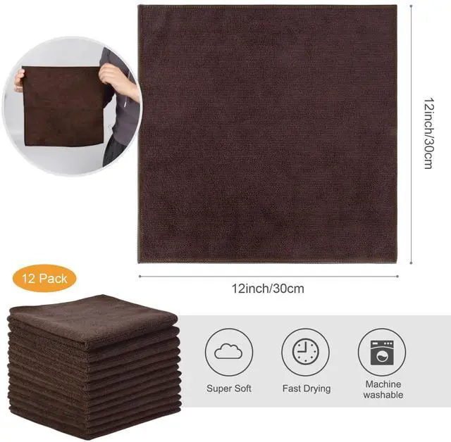 Alt view image 2 of 7 - Absorbent Microfiber Dish Cloth Kitchen No Streak Cleaning Cloth Dish Rags Lens Cloths 12 Inch X 12 Inch 12 Pack Dark Brown