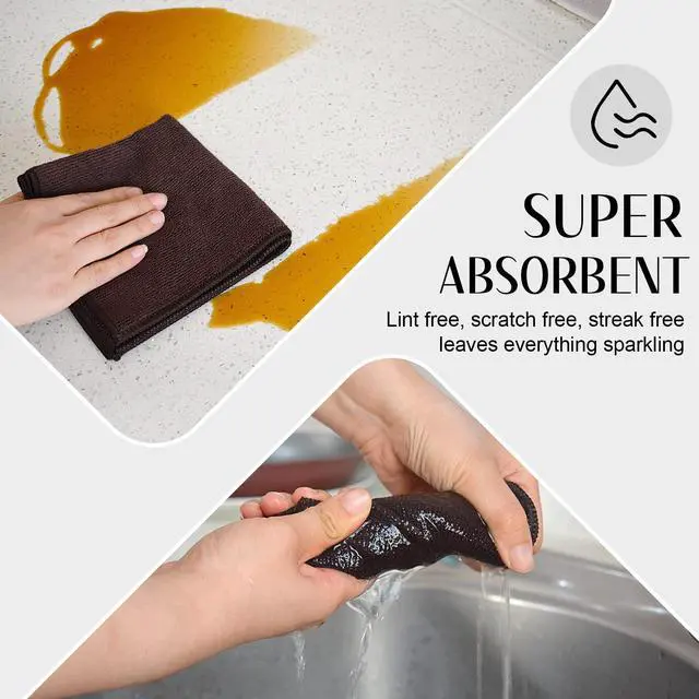 Alt view image 4 of 7 - Absorbent Microfiber Dish Cloth Kitchen No Streak Cleaning Cloth Dish Rags Lens Cloths 12 Inch X 12 Inch 12 Pack Dark Brown