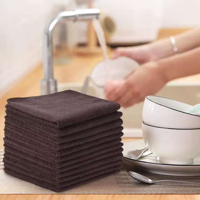 Alt view image 6 of 7 - Absorbent Microfiber Dish Cloth Kitchen No Streak Cleaning Cloth Dish Rags Lens Cloths 12 Inch X 12 Inch 12 Pack Dark Brown