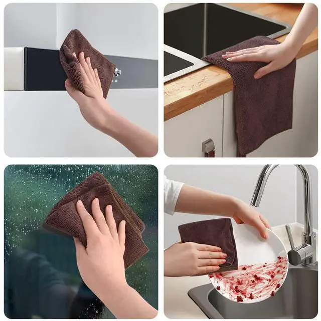 Alt view image 7 of 7 - Absorbent Microfiber Dish Cloth Kitchen No Streak Cleaning Cloth Dish Rags Lens Cloths 12 Inch X 12 Inch 12 Pack Dark Brown