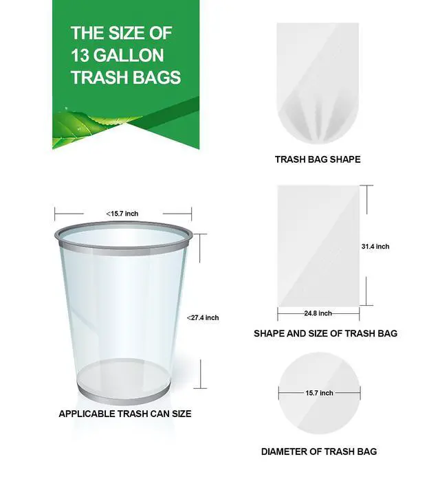 Alt view image 5 of 6 - 13 Gallon Trash Bags - Clear Plastic Garbage Bag Unscented Tall Medium Can Liners for Kitchen Office Home Waste Basket 5 Roll 55 Liters 80 Counts
