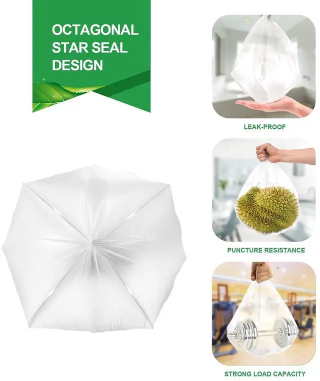 Alt view image 3 of 6 - 13 Gallon Trash Bags - Clear Plastic Garbage Bag Unscented Tall Medium Can Liners for Kitchen Office Home Waste Basket 5 Roll 55 Liters 80 Counts