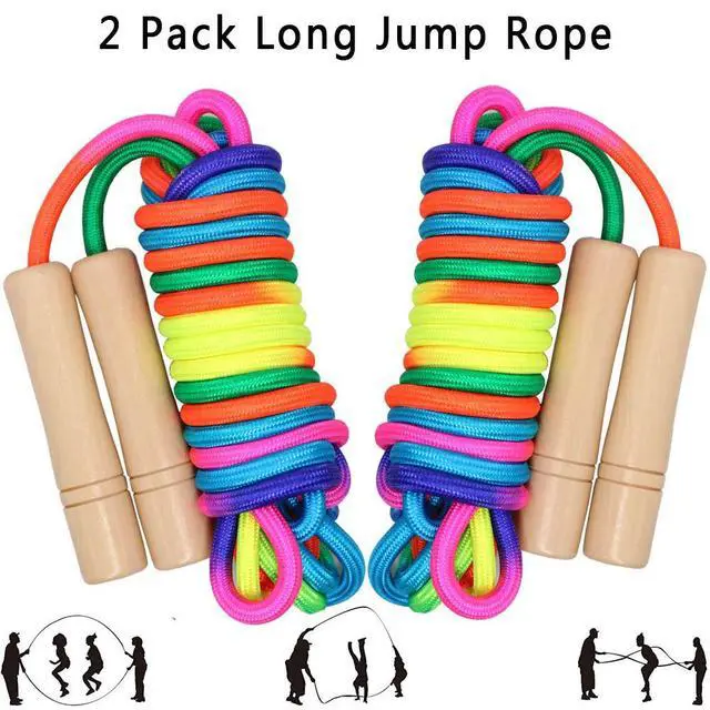 Alt view image 7 of 7 - 16 FT Long Jump Rope for Kids, 2 Pack Adjustable Double Dutch Skipping Rope with Wooden Handle, Multiplayer Rainbow Jumping Rope for Outdoor Fun, School Sport, Party Game