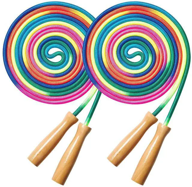 Main image of Double Dutch Long Jump rope - 16Ft 2 Pack Skipping Rope for Kids Adults, Rainbow Jumping Rope for Multiplayer with Wooden Handle