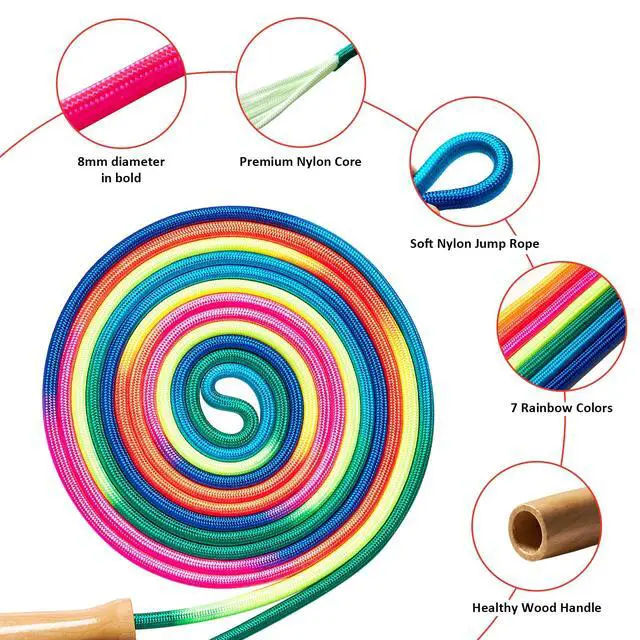 Alt view image 2 of 6 - Double Dutch Long Jump rope - 16Ft 2 Pack Skipping Rope for Kids Adults, Rainbow Jumping Rope for Multiplayer with Wooden Handle