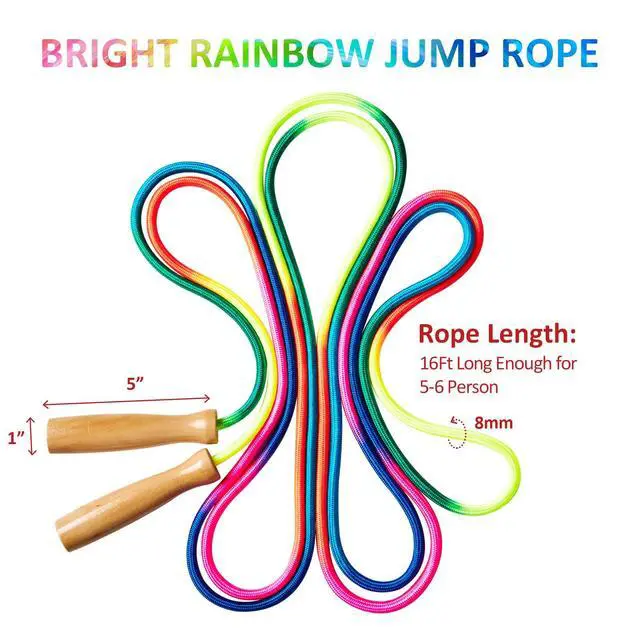 Alt view image 3 of 6 - Double Dutch Long Jump rope - 16Ft 2 Pack Skipping Rope for Kids Adults, Rainbow Jumping Rope for Multiplayer with Wooden Handle