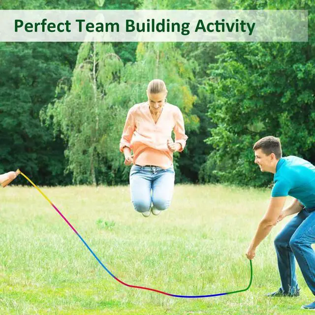 Alt view image 5 of 6 - Double Dutch Long Jump rope - 16Ft 2 Pack Skipping Rope for Kids Adults, Rainbow Jumping Rope for Multiplayer with Wooden Handle