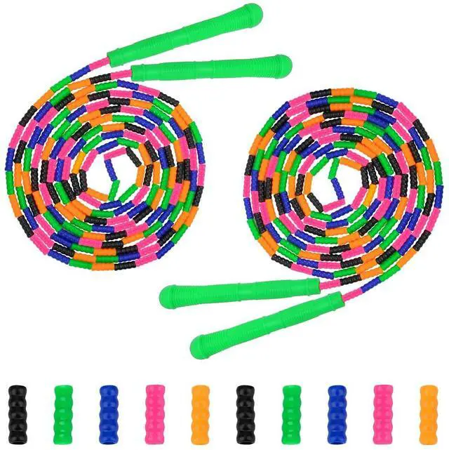Main image of 16 FT Long Jump Rope(2 PACK), Double Dutch Jump Ropes, Soft Beaded Skipping Rope for Kids Adults, Plastic Segmented Long Enough for 4-5 Jumpers(Rainbow) (Green)