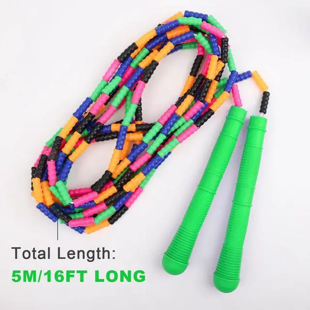 Alt view image 2 of 6 - 16 FT Long Jump Rope(2 PACK), Double Dutch Jump Ropes, Soft Beaded Skipping Rope for Kids Adults, Plastic Segmented Long Enough for 4-5 Jumpers(Rainbow) (Green)