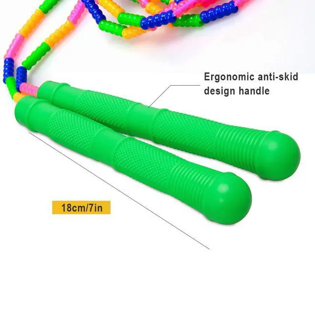 Alt view image 3 of 6 - 16 FT Long Jump Rope(2 PACK), Double Dutch Jump Ropes, Soft Beaded Skipping Rope for Kids Adults, Plastic Segmented Long Enough for 4-5 Jumpers(Rainbow) (Green)