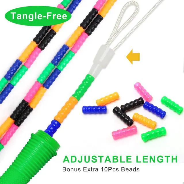 Alt view image 4 of 6 - 16 FT Long Jump Rope(2 PACK), Double Dutch Jump Ropes, Soft Beaded Skipping Rope for Kids Adults, Plastic Segmented Long Enough for 4-5 Jumpers(Rainbow) (Green)