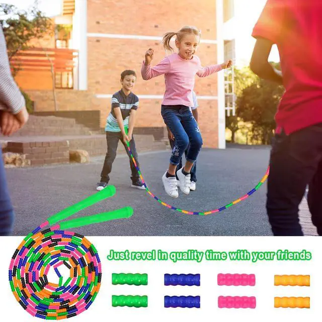 Alt view image 6 of 6 - 16 FT Long Jump Rope(2 PACK), Double Dutch Jump Ropes, Soft Beaded Skipping Rope for Kids Adults, Plastic Segmented Long Enough for 4-5 Jumpers(Rainbow) (Green)