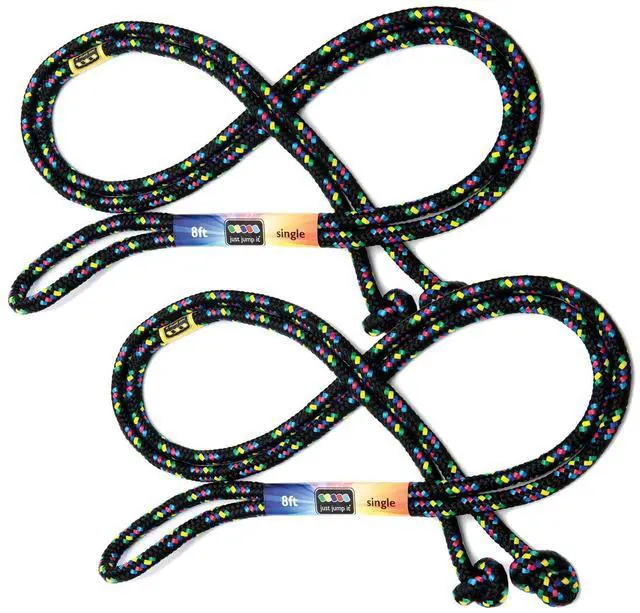 Main image of 8' Foot Jump Rope 2 Pack - Active Outdoor Youth Fitness Excersing Equipment - Braided Nylon Gym Accessories - Black Confetti