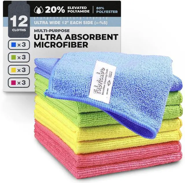 Main image of Turkish Microfiber Cleaning Cloth of 4 Colors | 20% Polyamide for Elevated Liquid Suction | Must Have Drying Supply for Kitchen and Home Accessories | Rags with Reinforced Edges, Pack of 12