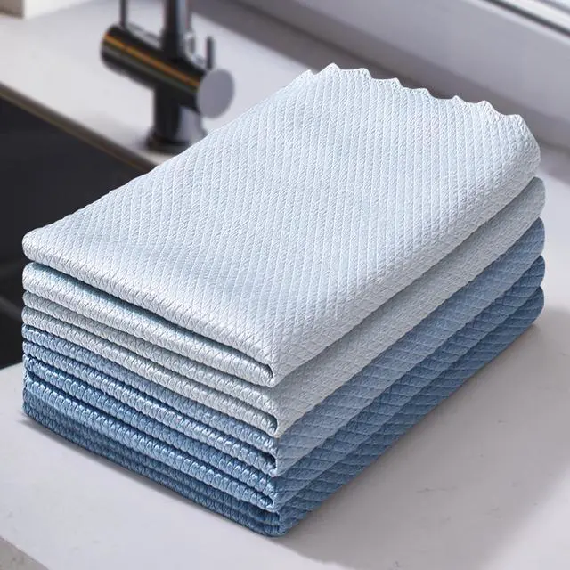 Main image of Fish Scale Streak Free Magic Glass Window Cleaning Cloth, Microfiber Cleaning Cloth, Reusable Absorbent Shiny Wipes, Microfiber Towels, Lint Free Dish Drying Polishing Towels, 5 pcs
