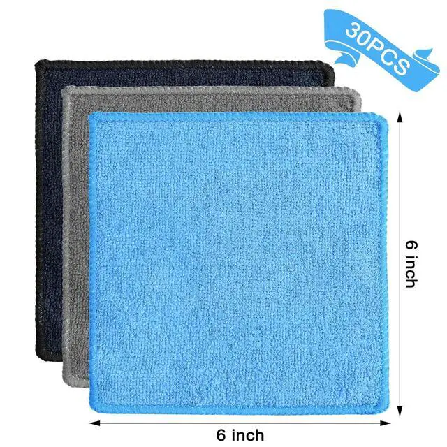 Alt view image 2 of 6 - Cleaning Cloth Dry Erase Cloth Cleaning Rags Reasonable Kitchen Towels Microfiber Towels Cars Wash(6 x 6 Inch,Blue/Gray/Black,30 Pcs)