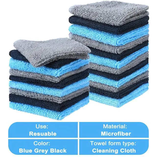 Alt view image 3 of 6 - Cleaning Cloth Dry Erase Cloth Cleaning Rags Reasonable Kitchen Towels Microfiber Towels Cars Wash(6 x 6 Inch,Blue/Gray/Black,30 Pcs)