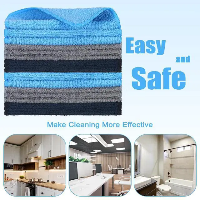 Alt view image 4 of 6 - Cleaning Cloth Dry Erase Cloth Cleaning Rags Reasonable Kitchen Towels Microfiber Towels Cars Wash(6 x 6 Inch,Blue/Gray/Black,30 Pcs)
