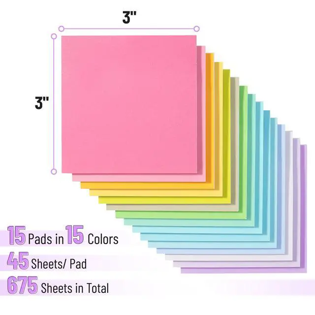 Alt view image 2 of 5 - Sticky Notes, 3"x3", 15 Pads, 675 Sheets, Pastel Colors