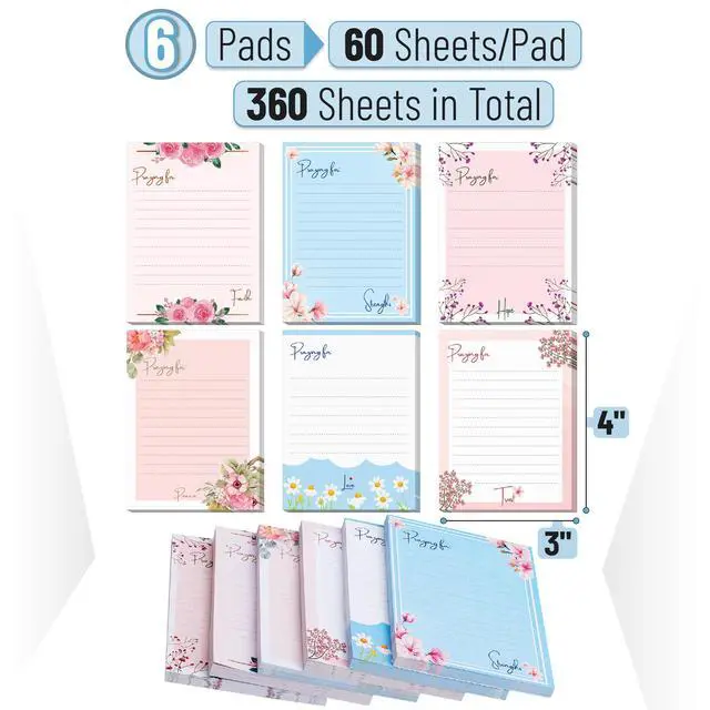 Alt view image 2 of 7 - Floral Lined Sticky Notes, 3" x 4", 6 Pads, 60 Sheets/Pad