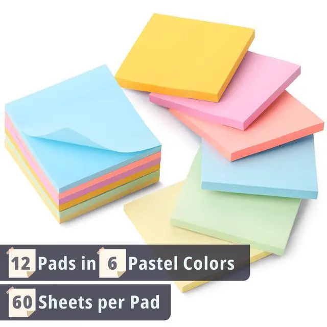 Alt view image 2 of 6 - Sticky Notes, 3"x3", 12 Pads, 720 Sheets, Pastel Colors