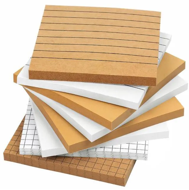 Main image of Lined Sticky Notes Set, 3x3, 8 Pads, 60 Sheets/Pad, Kraft Lined